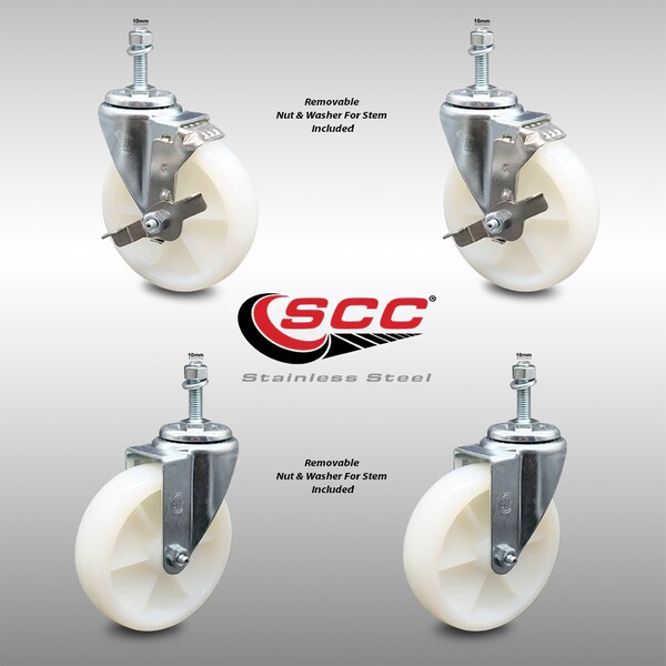 Service Caster 5 Inch SS Nylon Wheel Swivel 10mm Threaded Stem Caster Brakes SCC, 2PK SCC-SSTS20S514-NYS-M1015-2-TLB-2 - main